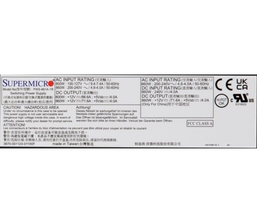 Supermicro 800W/860W 80 Plus Titanium PWS-861A-1R 1U Slim Power Supply