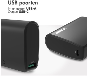 Accezz Omega Series - Powerbank - 10.000 mAh - USB-A & USB-C - Power Delivery - 35 Watt - Zwart