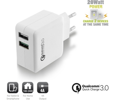 Ewent EW1233 2-Poorts USB Lader 4A met Quick Charge 3.0