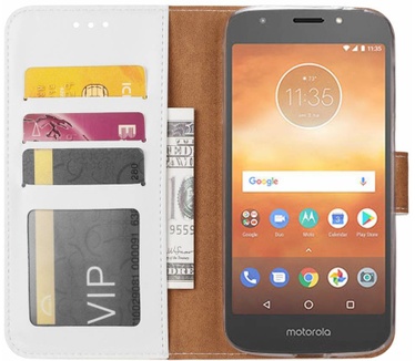 Luxe Lederen Bookcase hoesje voor de Motorola Moto E5 Play - Wit (Motorola Moto E5 Play) Wit