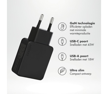 Accezz Ultra Slim GaN Charger 45W - USB-A + USB-C