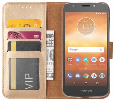 Luxe Lederen Bookcase hoesje voor de Motorola Moto E5 Play - Goud (Motorola Moto E5 Play) Goud