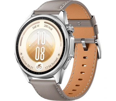 Huawei WATCH GT 7 46 mm / Behuizing van titaniumlegering/ Grijs leer band / Batterijduur tot 21 dagen / GPS / ECG /Compatibel met iOS en Android, Goud (Grijs)