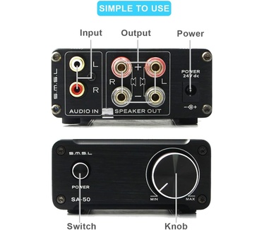 SMSL SA-50 2x50W Hi-Fi stereo versterker zwart