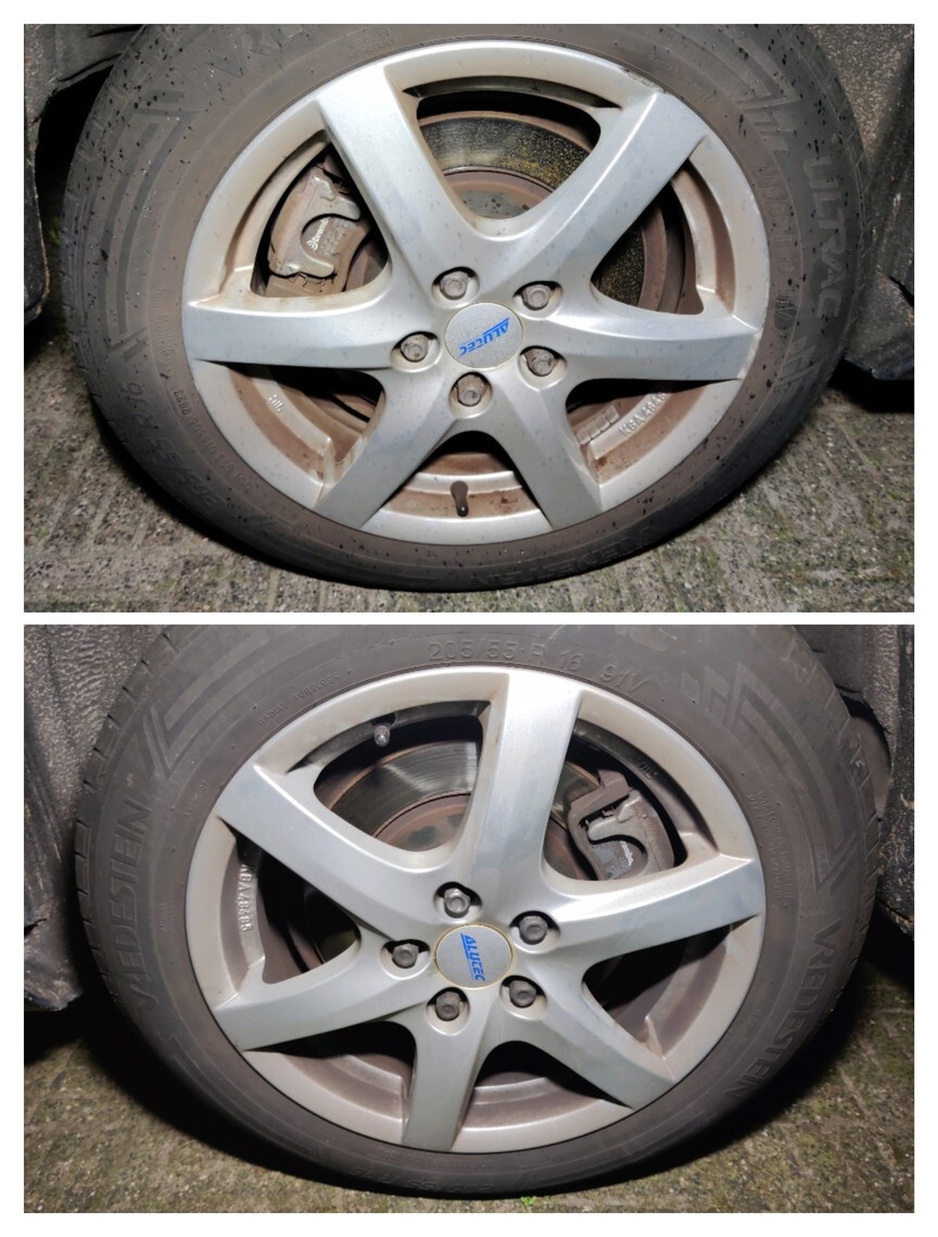 Achterbanden, boven RA met versleten profiel, onder LA met normaal profiel