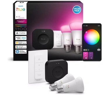 Philips Hue Starterkit: 2 E27 slimme lampen + dimmer switch + Bridge Pro