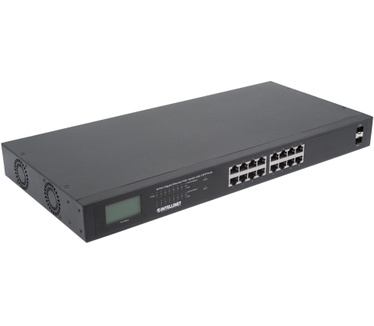 Intellinet 16-Port Gigabit Ethernet PoE+ Switch with 2 SFP Ports, LCD Display, IEEE 802.3at/af Power over Ethernet (PoE+/PoE) Compliant, 370 W, Endspan, 19" Rackmount (Euro 2-pin plug)