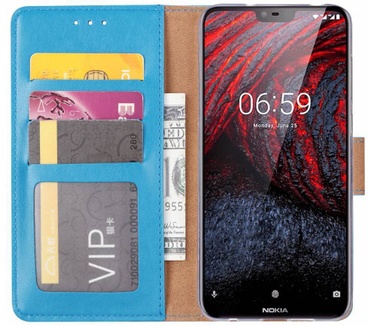 Luxe Lederen Bookcase hoesje voor de Nokia 6.1 Plus - Blauw (Nokia 6.1 Plus) Blauw