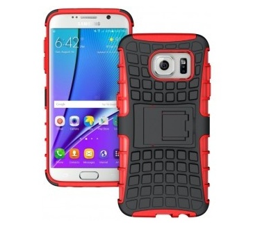 qMust Samsung Galaxy S7 Edge Rugged Hybrid Case - Dual Protection - Red
