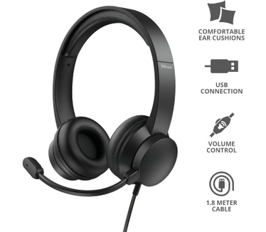 Trust HS-200 On-Ear USB Headset - BUSINESS MODEL