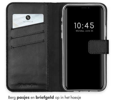 Selencia Echt Lederen Bookcase iPhone 12 Pro Max - Zwart