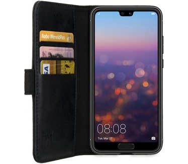 Rosso Deluxe Huawei P20 Hoesje Echt Leer Book Case Zwart (P20) Zwart