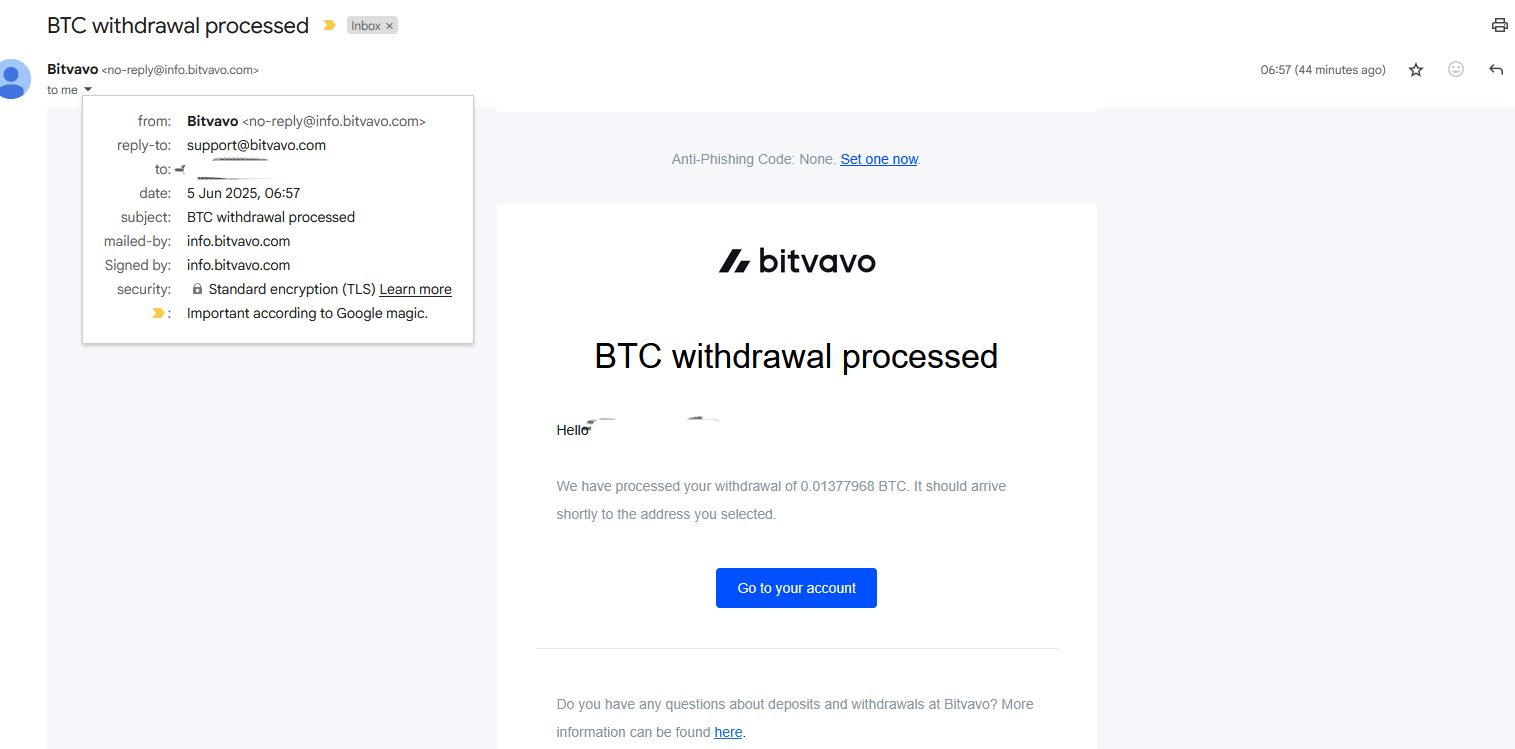 Bitvavo onbekende transactie of phising? - Cryptocurrencies - GoT