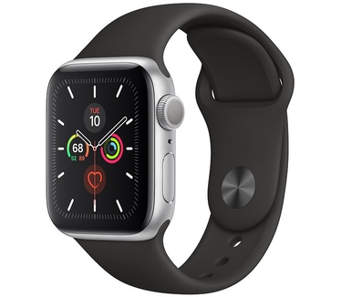 Apple Watch Series 5 (40mm) aluminium, sportbandje Zilver (Zwart)