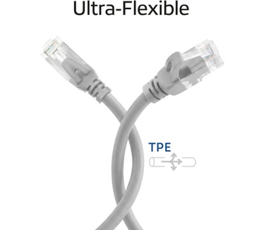 ACT Grijze 3 meter TPE U/UTP CAT6A ultra-flex patchkabel snagless met RJ45 connectoren