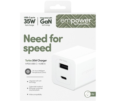 PanzerGlass empower by PanzerGlass® Turbo 35W Charger incl. USB-C + USB-A | EU Plug | Silver White