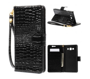 qMust Samsung Galaxy A7 Wallet Case - hoesje met stand - Crocodile Black