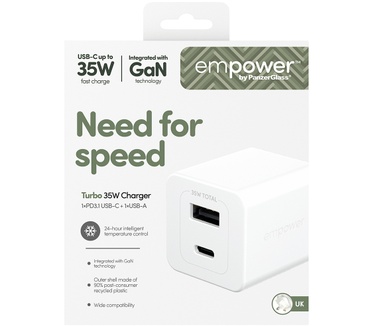 PanzerGlass empower™ by PanzerGlass® Turbo 35W Charger incl. USB-C + USB-A | UK Plug| Silver White
