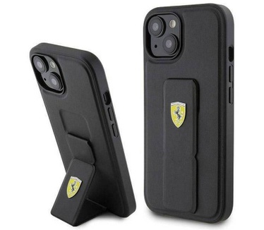 Ferrari Grip Stand Back Case - Apple iPhone 15 (6.1") - Zwart Zwart
