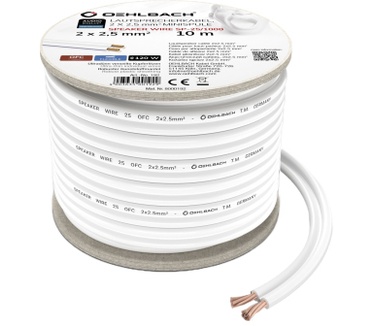 Oehlbach Luidsprekerkabel 2 x 2,5 mm², minihaspel 10 meter Wit Wit