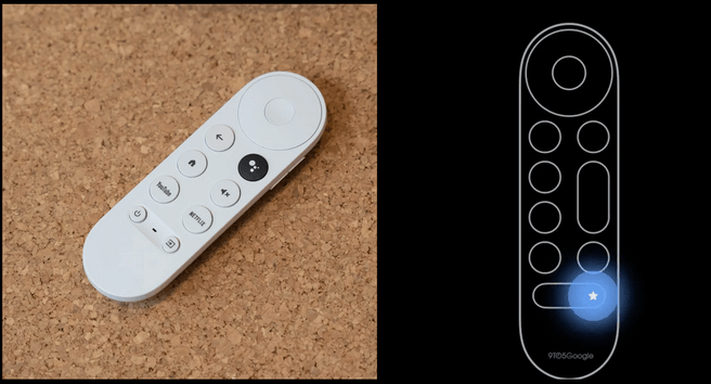 Afstandsbediening Chromecast met Google TV (2020) links, rechts afbeelding Chromecast uit 2024