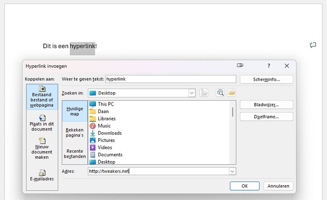 Hyperlink toevoegen in Microsoft Word