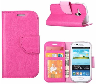 Luxe Lederen Bookcase hoesje voor de Samsung Galaxy S3 Mini - Roze (Samsung Galaxy S3 Mini) Roze