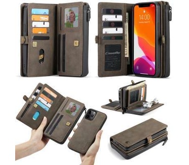 Caseme Apple iPhone 12/12 Pro Luxe Multi Portemonnee Hoesje Coffee