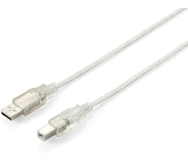 Equip USB 2.0 Typ A to Typ B Cable, 1.0m, Transparent silver