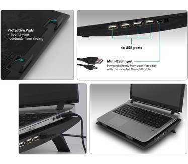 Ewent EW1253 Notebookstandaard met koeling en USB hub
