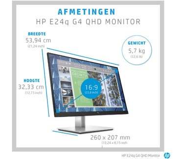 HP E24q G4 (9VG12AT) Zilver, Zwart
