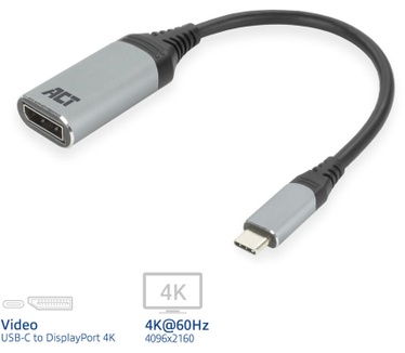 ACT AC7030 USB-C to DisplayPort 4K @ 60Hz adapter Grijs, Zwart