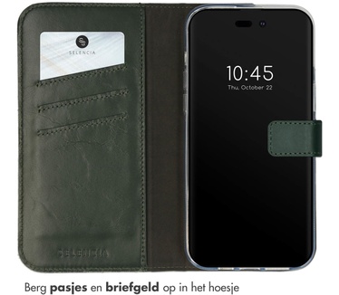 Selencia Echt Lederen Bookcase iPhone 14 Pro Max - Groen