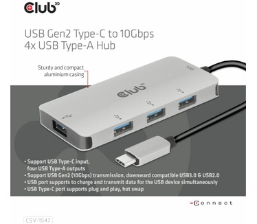 Club 3D CLUB3D USB Gen2 Type-C To 10Gbps 4x USB Type-A Hub