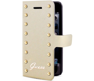 Guess Folio Leather Book Case for iPhone 5/5S/SE - Studded Cream Beige