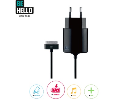 BeHello Travel Charger 30 pin with Cable (1,2m) 2.1A Straight Black
