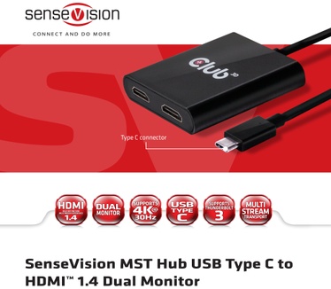 Club 3D MST Hub USB 3.1 Gen1 Type C to HDMI&#8482; 1.4 Dual Monitor