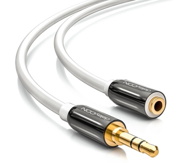 deleyCON deleyCON PREMIUM 3m HQ Stereo Audio Klinken Verlängerungskabel [weiß] 3,5mm Klinken Buchse zu 3,5mm Klinken Stecker - METALL - vergoldet