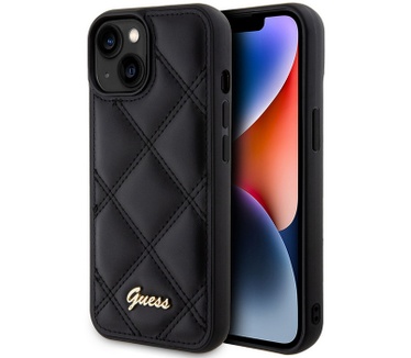 Guess Quilted Metal Logo Back Case - iPhone 15 (6.1") - Zwart Zwart