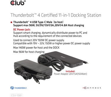 Club 3D Thunderbolt 4 Certified 11-in-1 Docking Station
