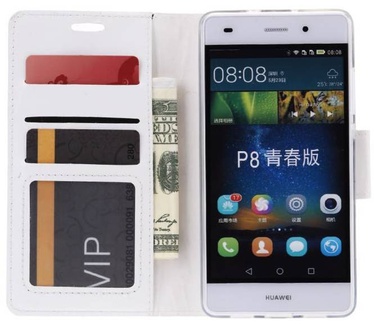 Luxe Lederen Bookcase hoesje voor de Huawei P8 Lite - Wit (Huawei P8 Lite) Wit