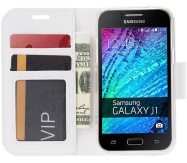 Luxe Lederen Bookcase hoesje voor de Samsung Galaxy J1 - Wit (Samsung Galaxy J1) Wit