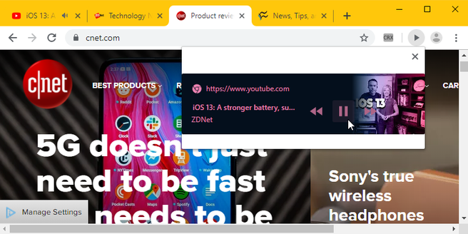 Google Chrome play/pause