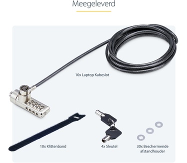 Startech.com 10 Pack Laptop Kabelsloten met Dubbele Toegang, 2m Security Kabel, Gelijksluitende Cilinder en Combinatieslot voor Apparaten met K-Slot, Anti-Diefstal Computerslot met Stalen Kabel
