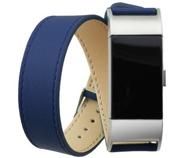 qMust Double Tour Lederen Watchband Fitbit Charge 2 - Blue