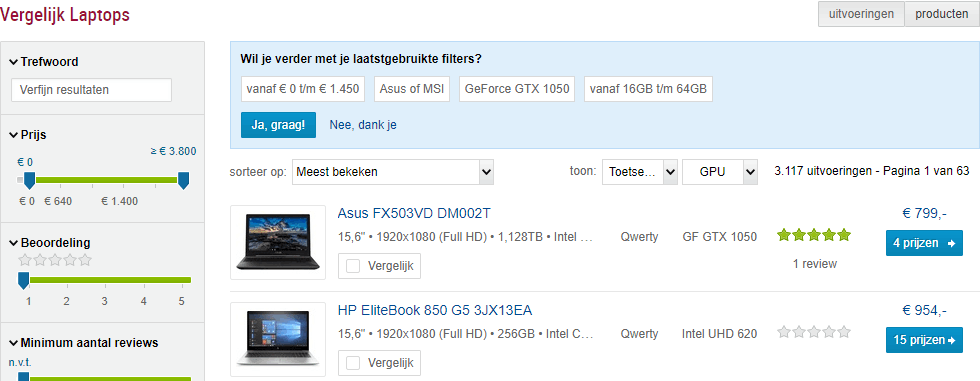 Filters onthouden community pick xl desktop