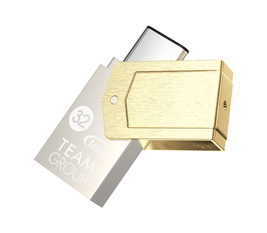 Team Group M161. Capaciteit: 32 GB, USB-versie: USB 3.0 (3.1 Gen 1), USB-connector: Type-A/Type-C. Vormfactor: Draaibaar, Kleur van het product: Goud, Zilver, Veiligheidsfunties: Stofafstotend, Waterproof. Breedte: 12 mm, Diepte: 30 mm, Hoogte: 6,2 mm 32G