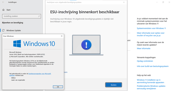 Windows 10 Pro ESU binnenkort beschikbaar, melding op 20 oktober 2025