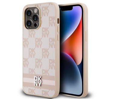 DKNY Checkered Printed Stripe Back Case - iPhone 13 Pro Max Roze Roze