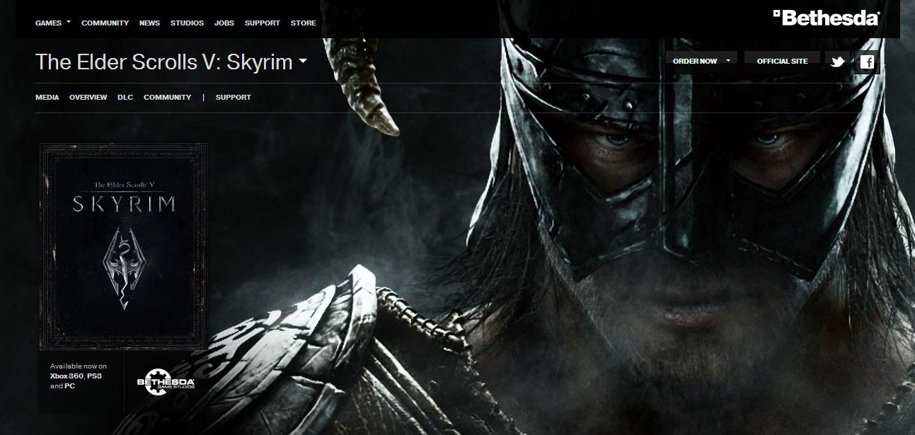 The Elder Scrolls V: Skyrim op Engelse Bethesda-site